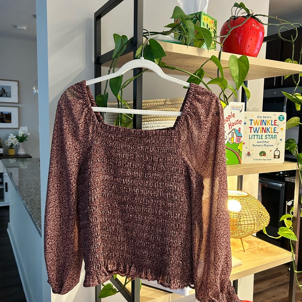 Madewell Plum Smocked Square-Neck Top